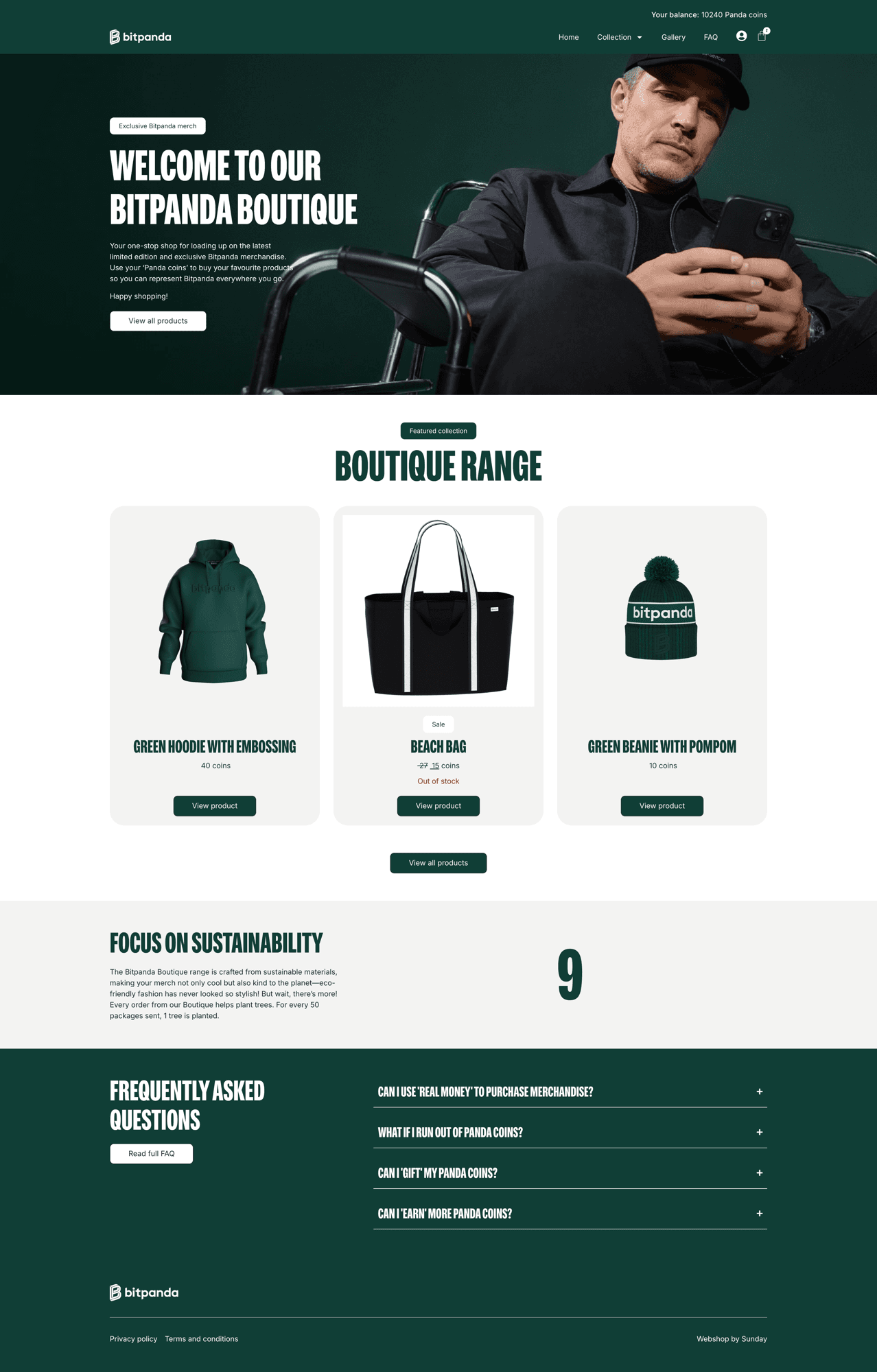 Een company swag store gebouwd door Sunday