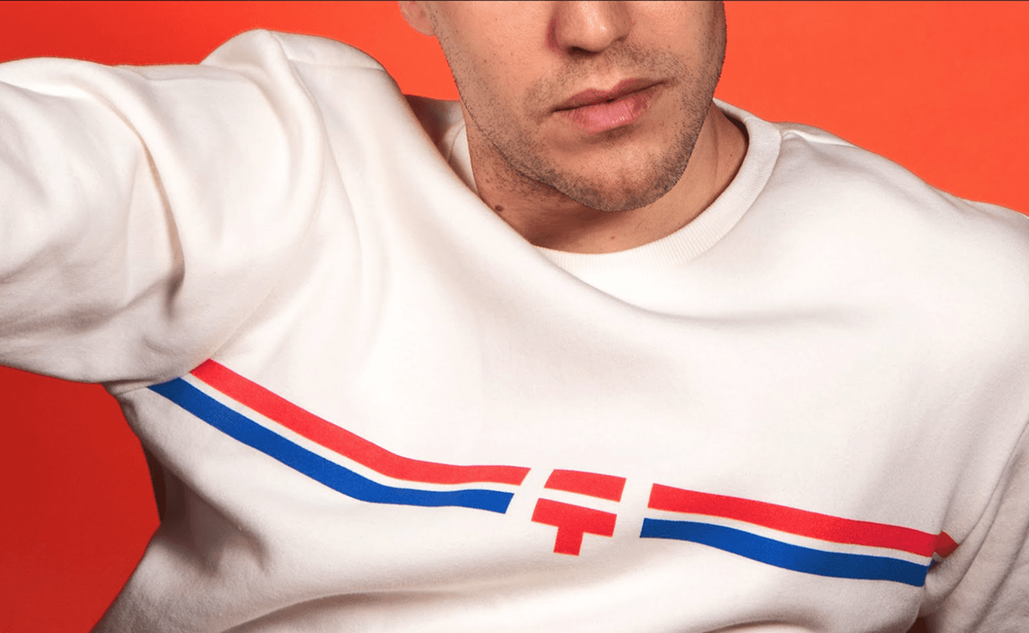 Close-up branded sweatshirt detail