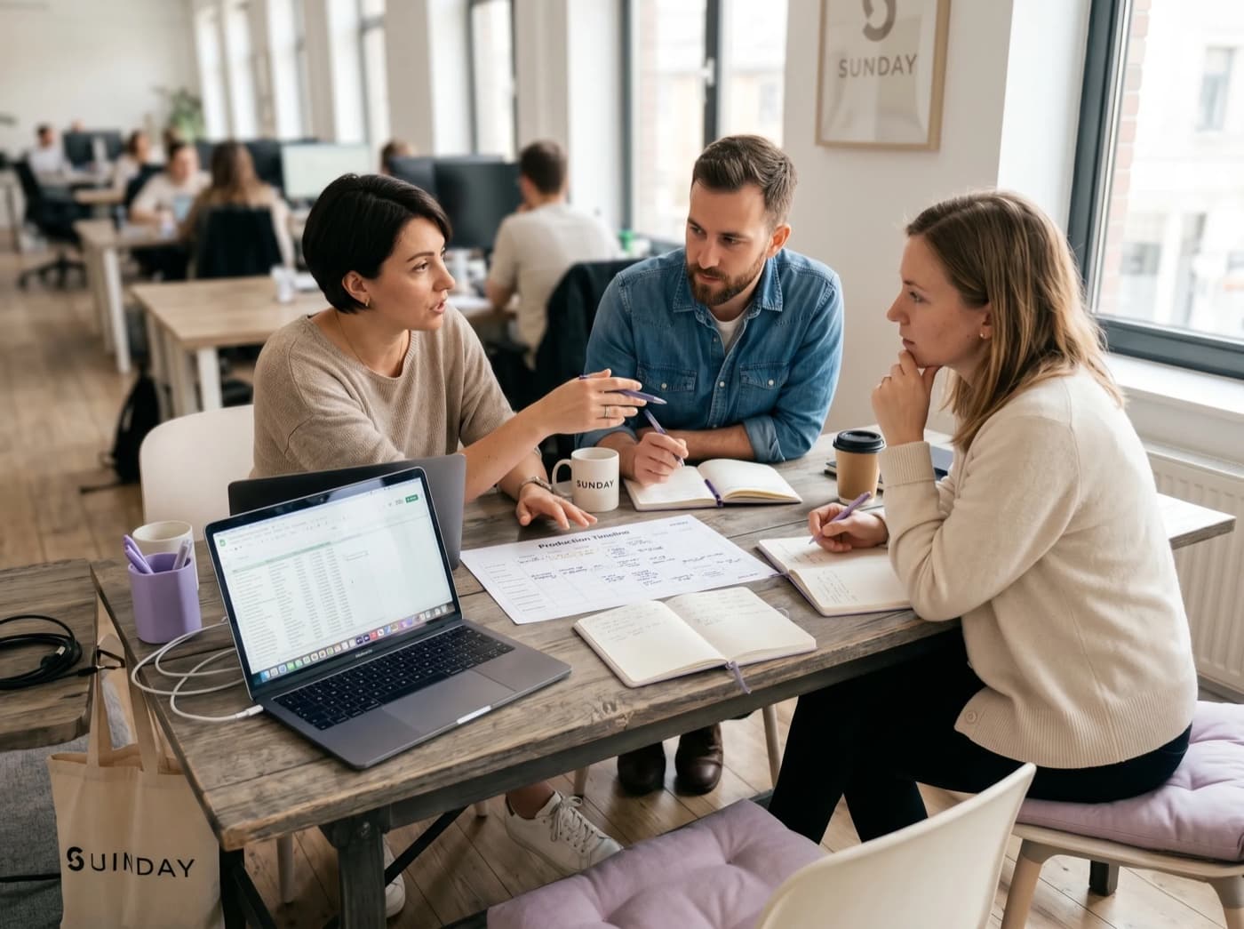 Event team planning budget and production timeline together