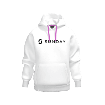 Sunday-branded white hoodie