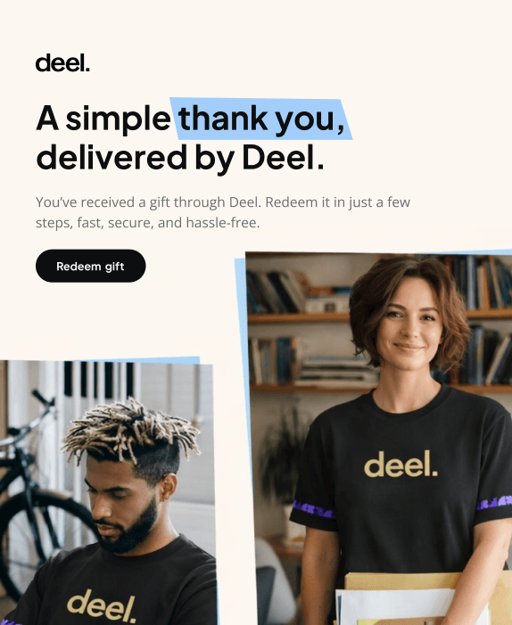 Branded Sunday redeem page where team members choose their own size