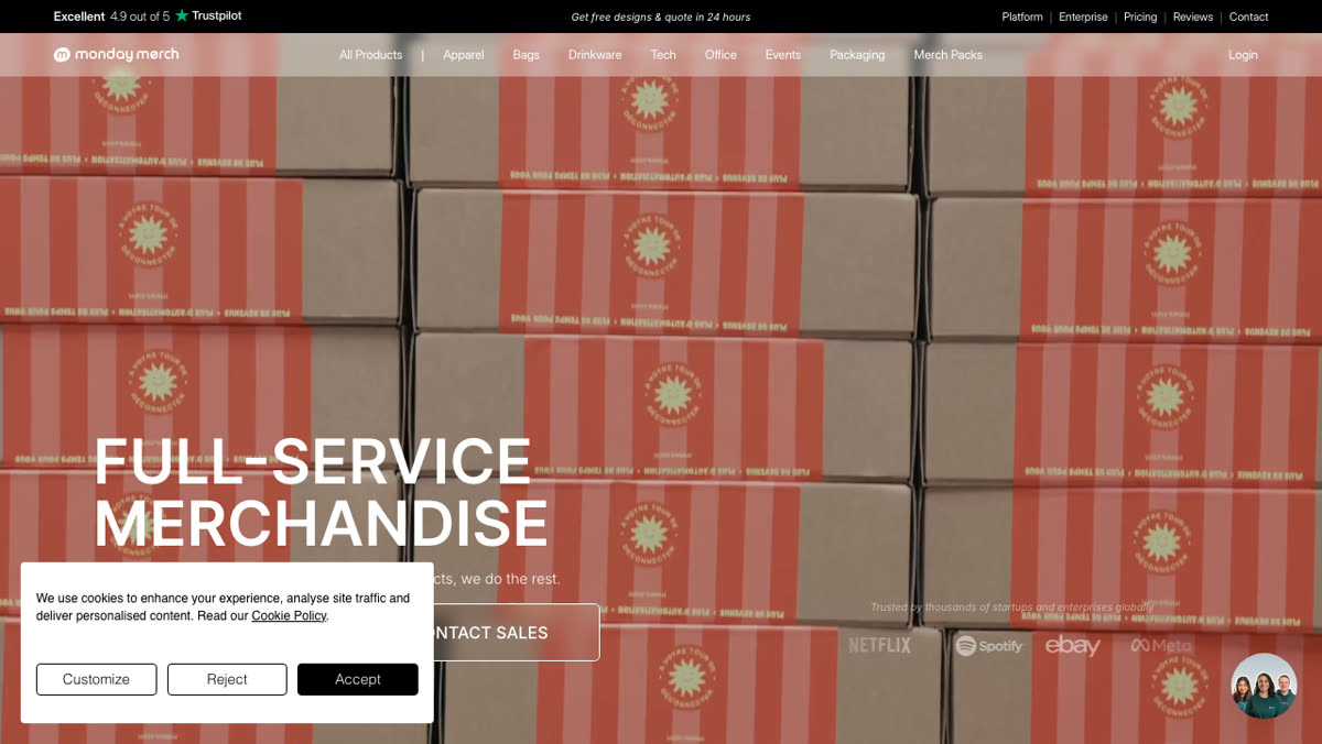 Monday Merch homepage