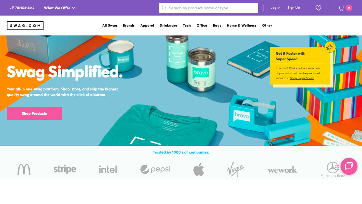 Swag.com homepage