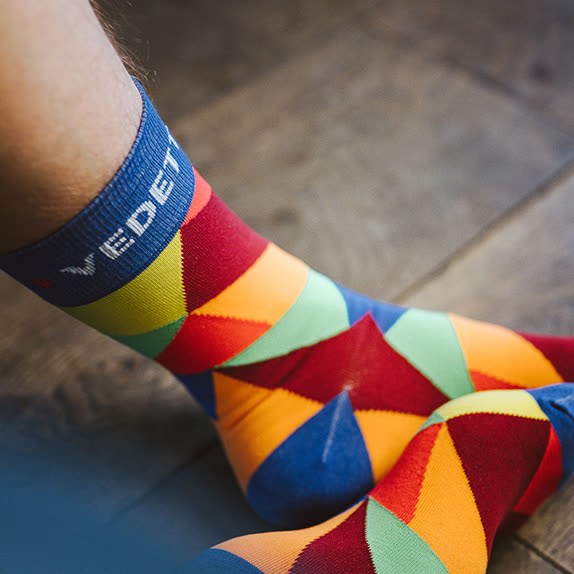 Colorful branded Vedett crew sock