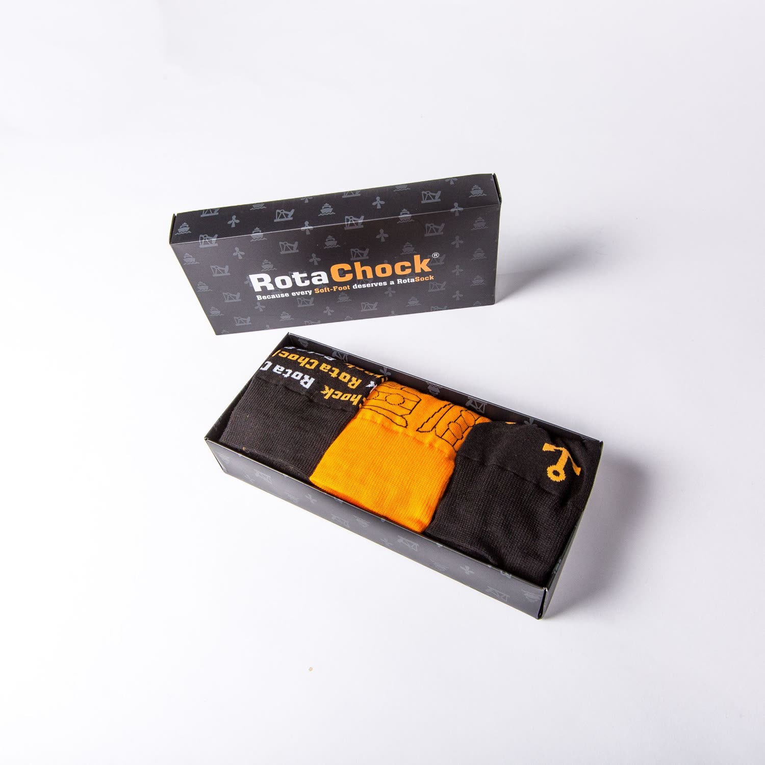 Branded socks presented in a custom printed gift box