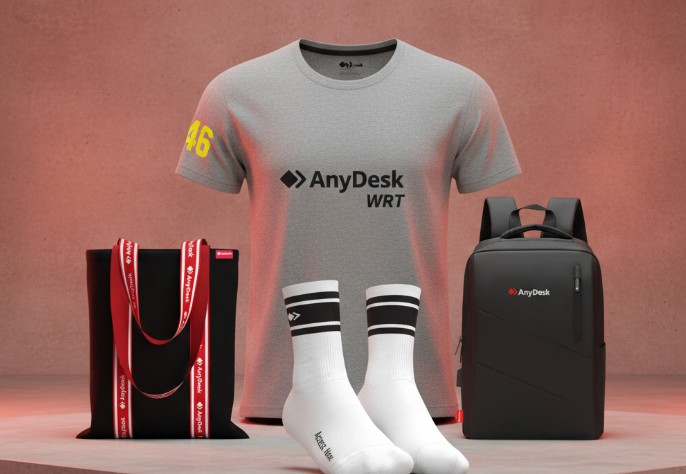 AnyDesk Brand Store banner showing the full branded merchandise range