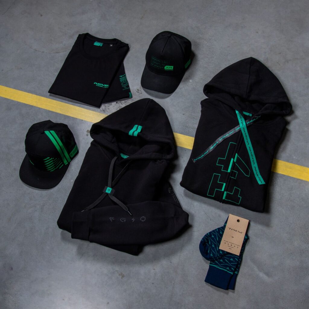 Bugatti Rimac branded merchandise flatlay