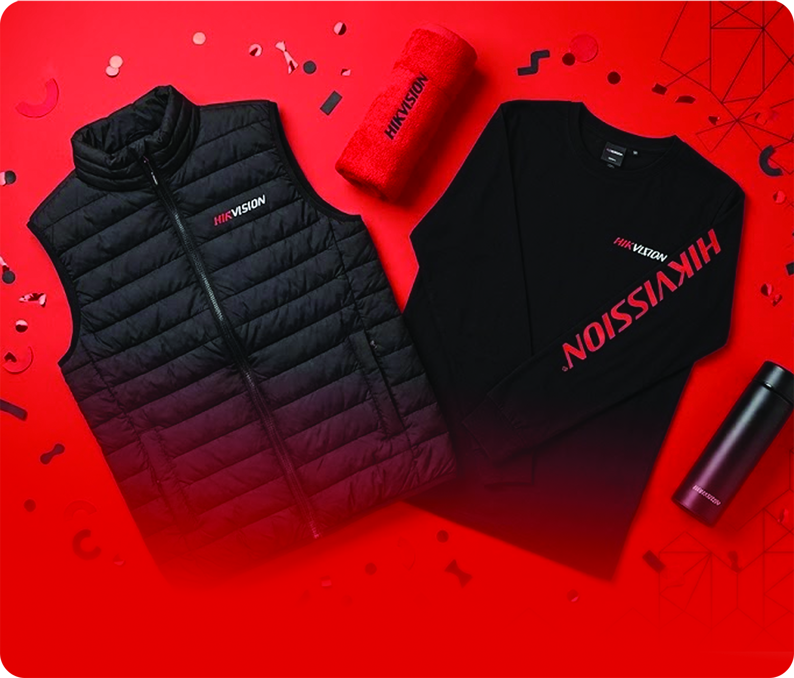 Hikvision branded merchandise flatlay