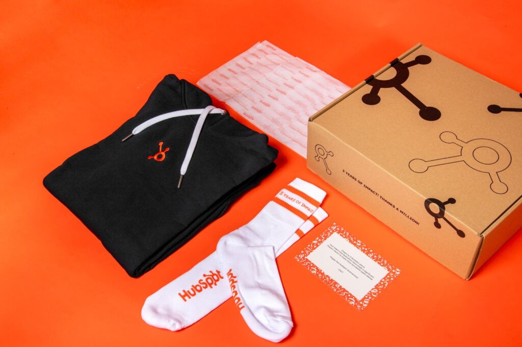 HubSpot branded merchandise flatlay collection