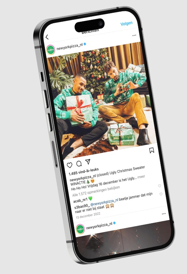 New York Pizza Weihnachtspullover-Social-Media-Kampagne
