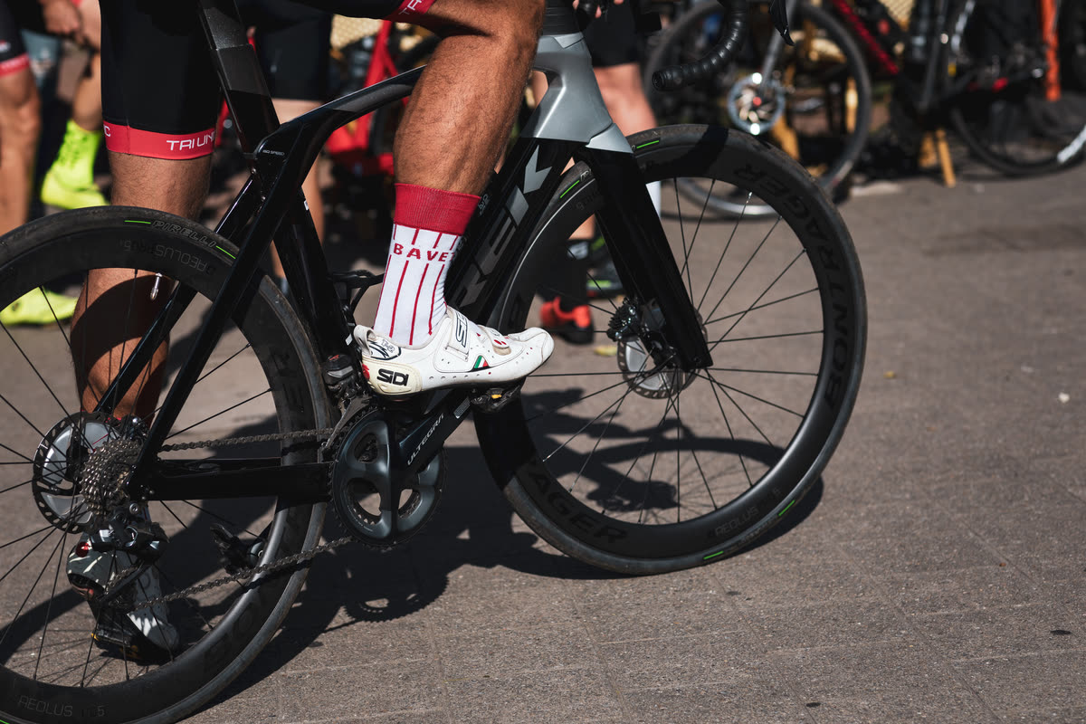 Cycling socks custom sock mockup knitted in a brand pattern