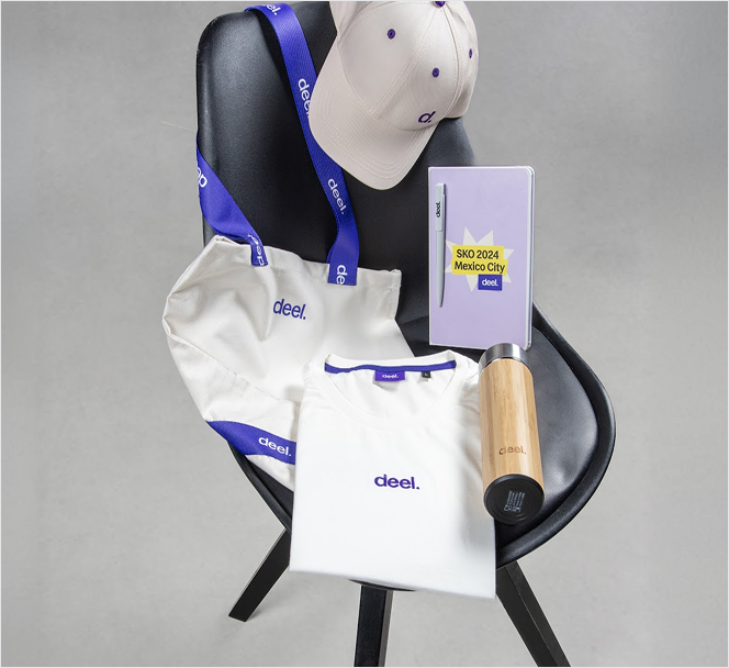 Branded merchandise starter kit on chair